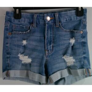 Aeropostale Jean Shorts High Rise Curvy Midi Distressed Juniors 4